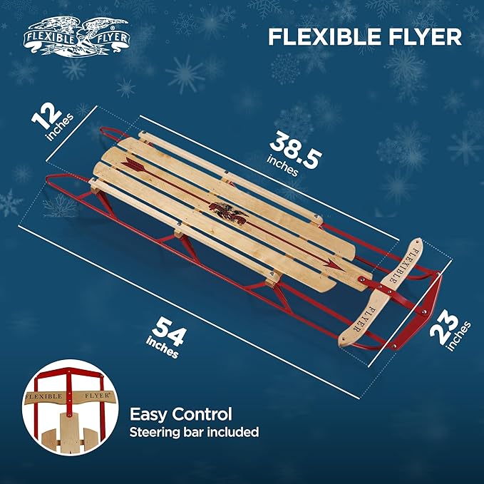 Flexible Flyer Metal Runner Sled. Steel & Wood Steering Snow Slider