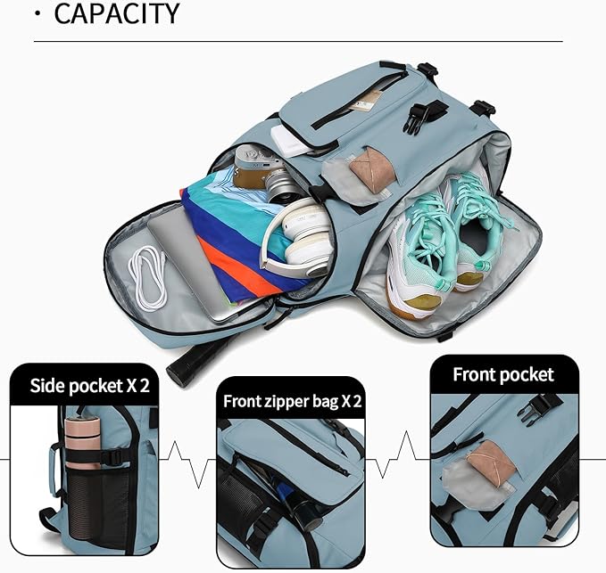 Gym Duffle Tennis Bag Backpack 4-Way Waterproof with Shoes Compartment for travel Sport Hiking laptop (Grayish blue)
