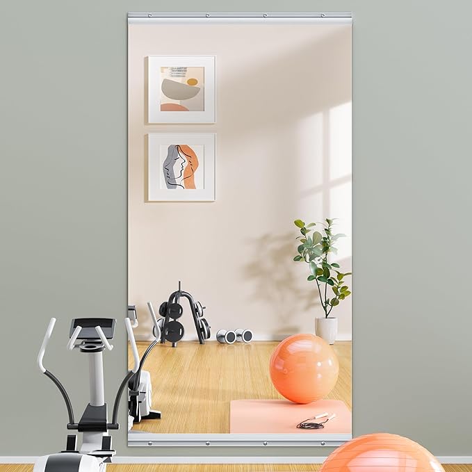Hasipu Home Gym Mirror 63" L x 28" W - 1PC Large Full Body Mirror for Yoga, Wall-Mounted Mirrors for Fitness, Garage, Dance Studio, 0.16in Tempered Glass Frameless