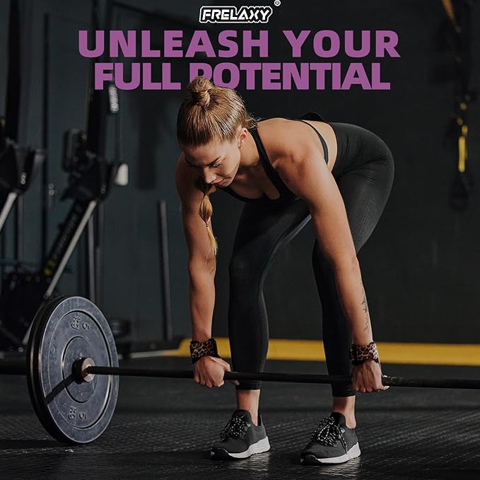 Frelaxy Lifting Wrist Straps Women and Men, Weight Lifting Grips with Cushion Wrist Loop, Double Layer Leather and Storage Pouch, Gym Workout Straps for Deadlift and Powerlifting