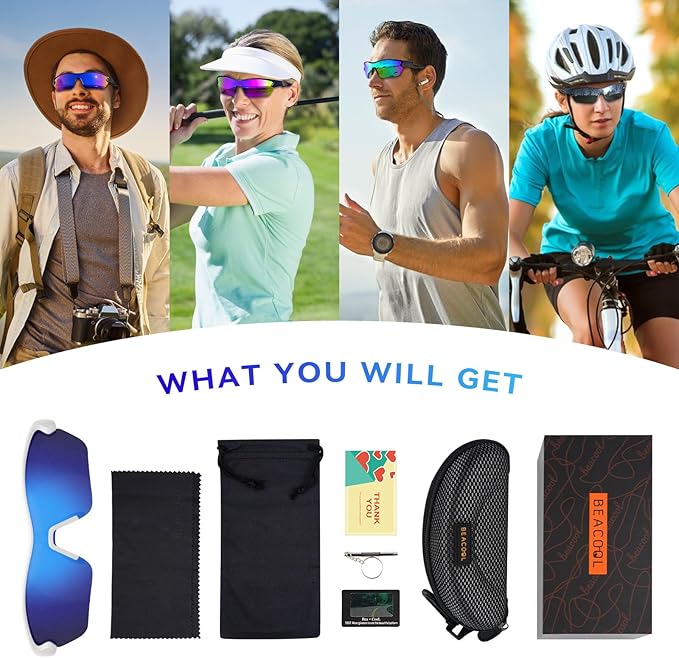 BEACOOL Polarized Sports Sunglasses for Men Women Youth Baseball Cycling Running Fishing Golf Motorcycle TAC Glasses UV400