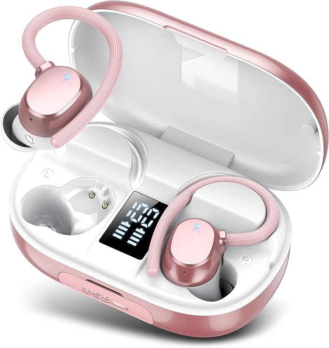 Ear Buds Wireless Bluetooth Earbuds Sport 2025 New Bluetooth 5.3 Headphones with LED Display 128H Playtime Powerful Bass Over Ear Earphones with Earhooks IP7 Waterproof for Gym/Running/Workout