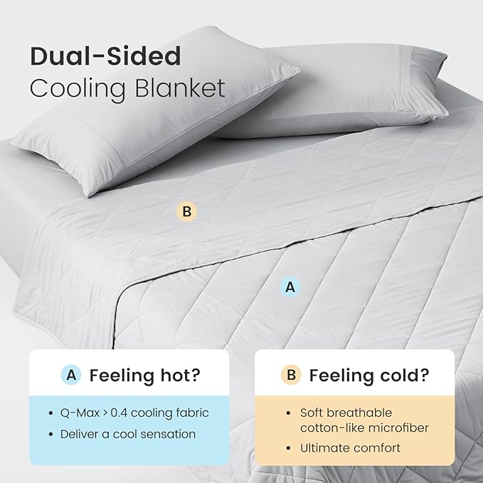 Cozy Bliss Cooling Blanket for Hot Sleepers, Q-Max 0.4 Cooling Comfort Queen Size, Cold Blankets for Night Sweats Sleeping, Ultra-Cool Lightweight Breathable Summer Blanket for Bed
