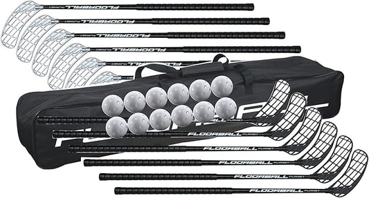 Floorball High School/Adult Stick Set with 12 Sticks, 12 Balls & Bag