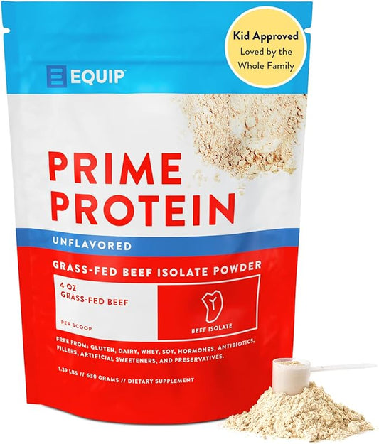 Equip Foods Prime Protein Powder | Clean, Grass Fed Beef Protein Isolate | Carnivore Protein Powder | Paleo, Keto Friendly | Gluten, Dairy Free | Helps Build & Repair Tissue | 30 Servings, Unflavored