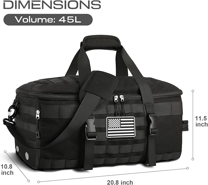 ETRONIK Gym Bags for Men, Large Tactical Duffle Bag Backpack with Shoe Compartment, 3 in 1 Carry on Bag Travel Backpack with Wet Pocket, Weekender Overnight Range Bag for Workout Football Gym, Black