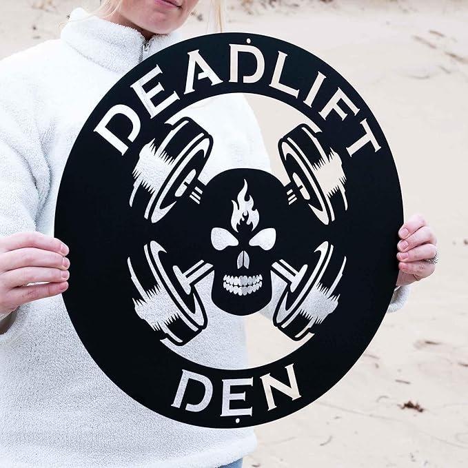 Custom Metal Skull Barbell Gym Name Sign, Dead Lift Den Workout Room Wall Art, Personalized Home Gym Sign, Custom Gym Decor, Workout Garage