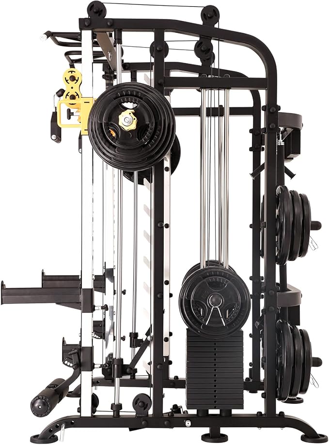 Altas Strength Smith Machine Home Gym 1000 lbs Capacity 2000 lbs Cables Strength Training Power Cages for Squats Presses Pulling Deadlifts Light Commercial Equipment Easy Assembly M810