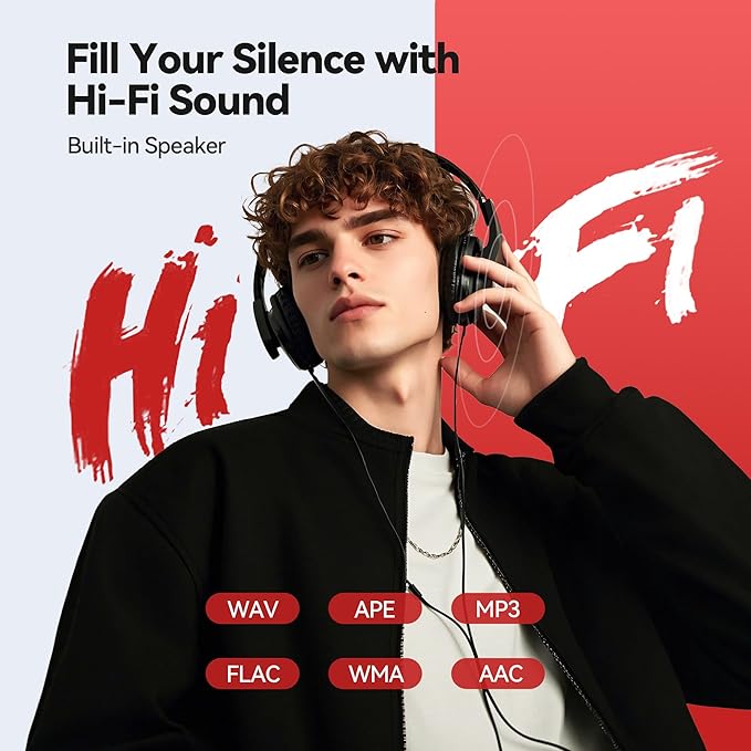 AGPTEK 64GB MP3 Player with Bluetooth, M3 2.4 inch Music Player with Speaker and FM Radio, Touch Buttons, Supports Up to 128GB (Black Red)