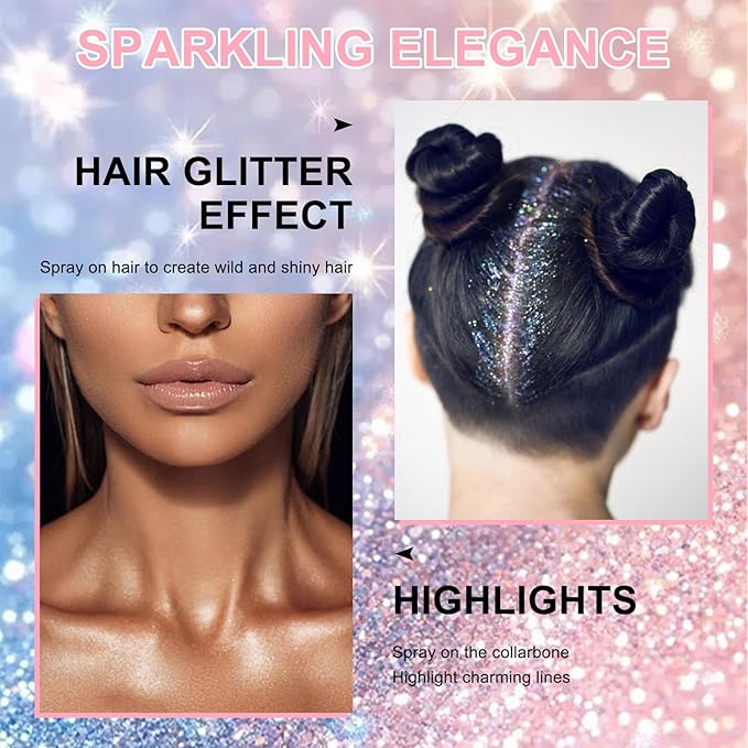 Hair and Body Glitter Spray, 60ml Glint-Rainbow Glitter Hairspray Dry Powder Makeup for Clothes, Festival Rave Prom Loose Sparkle Powder,Holographic Ultra Fine Glitters for Crafts (Glint-Rainbow)