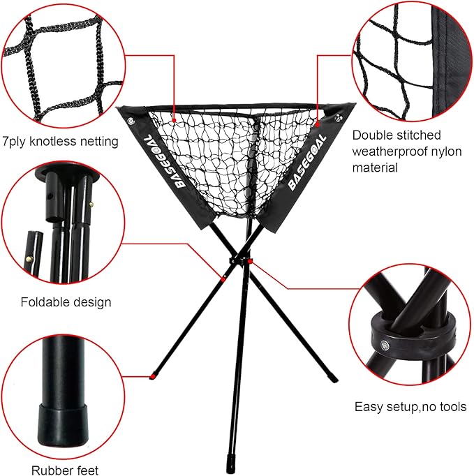 7'×7' Baseball Softball Practice Net,Baseball Backstop,with Batting Tee,Ball Caddy,for Hitting Pitching Batting Catching with Bow Frame,Bonus Strike Zone,Portable and Foldable