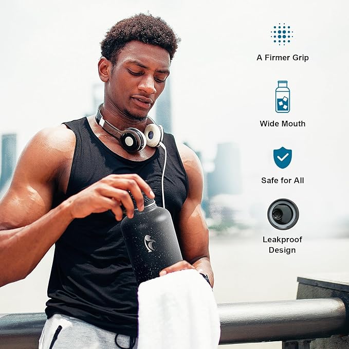 Coolflask 64 oz Insulated Water Bottle with Straw&3 Lids, Half Gallon Insulated Water Jug Galaxy Large Metal Stainless Steel Flask for Gym, Sports and Office, Keep Cold 48H Hot 24H, Starry Night