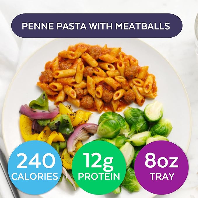 HMR Pasta Classics Entree Bundle 1 ea Penne Pasta w/Meatballs, 1 ea Rotini Chicken Alfredo, 2 ea Cheese & Basil Ravioli, and 2 ea Creamy Mac & Cheese, 7-8 oz, 6 Ready to Eat Meals