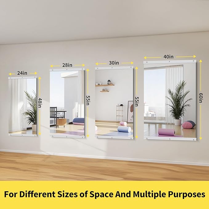 Home Gym Mirror - 55x30 Inch, 3PCS Frameless Tempered Glass Full Body Mirror for Wall Mount - Ideal for Yoga, Workout, Bedroom, Dance Studio (Silver)
