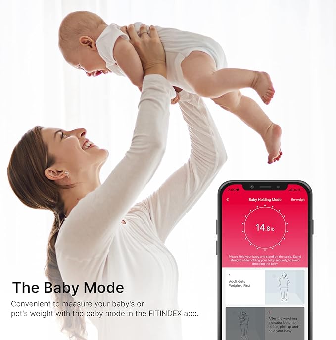 FITINDEX Scale with BMI, Body Fat, Muscle Mass, Smart Scale for Body Weight, Bluetooth, Digital, Sync with App, User Health Equipment