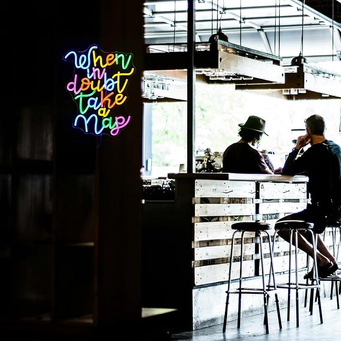 Dimmable When In Doubt Take A Nap Neon Sign USB Powered Colourful Neon Light for Wall Decor Funny Letters Led Light Up Sign for Study Room Office Bedroom Home Classroom Neon Decor