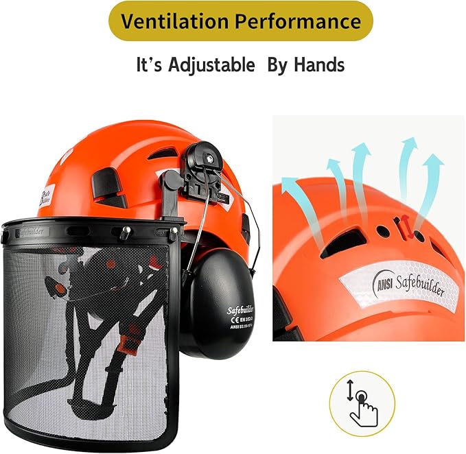 Forestry Safety Helmet with Build-in Visor Mesh Face Shield Ear Muffs 4 in 1 Chainsaw Safety Hard Hats