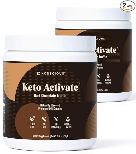 Dark Chocolate Truffle Exogenous Ketones Drink 2 Pack: Pure Keto Shake Powder with Chocolate Ketones | Jumpstart Ketosis & Boost Energy with Natural Ketones Supplements by Konscious Keto