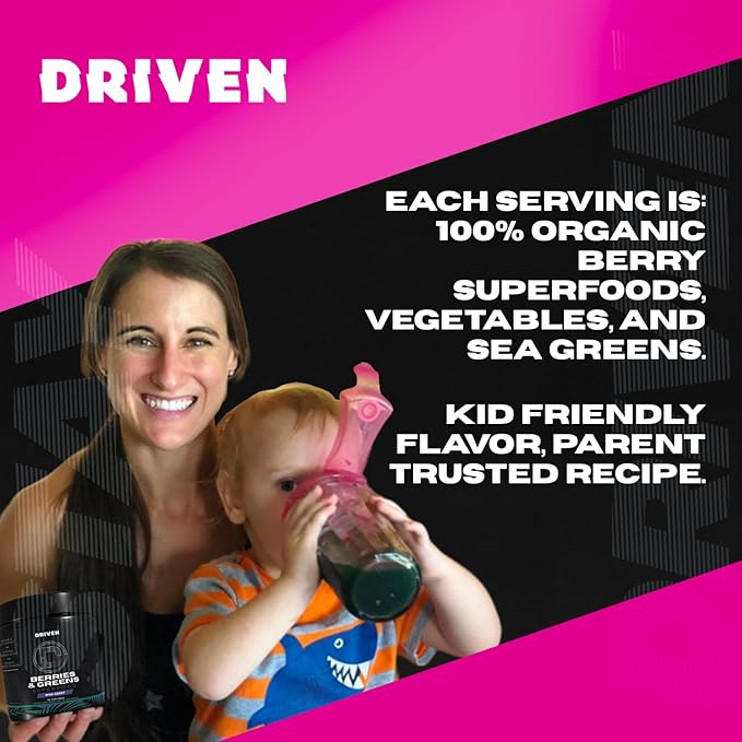 Driven B&G Berries & Greens Superfood Powder, 30 Servings - Organic Plant-Based Formula with Probiotics & Digestive Enzymes -Supports Recovery, Healthy Digestion, and Immune Function