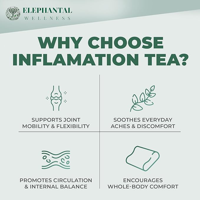 Elephantal Wellness Premium Inflammation Herbal Tea | Comfort & Mobility Blend with Turmeric, Boswellia, White Willow Bark & Ginger | Handmade, Non-GMO, Caffeine-Free Loose Leaf, 2oz, 20 Servings