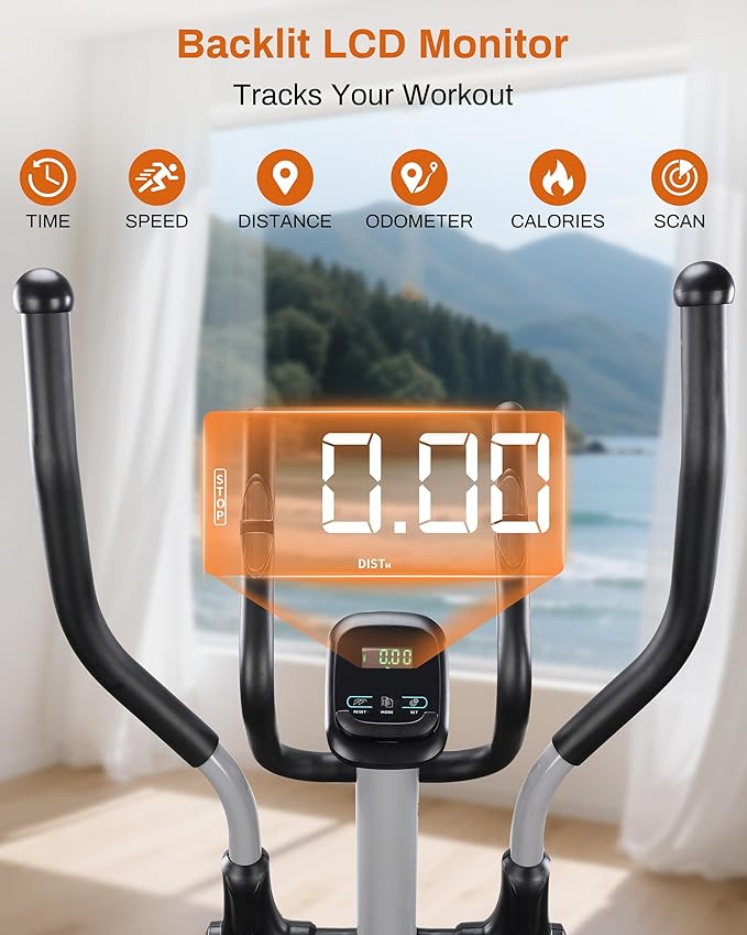 ECHANFIT Elliptical Exercise Machine, Hyper-Quiet Magnetic Elliptical Machine for Home, Elliptical Training Machines with 16 Resistance Levels, App Bluetooth, Backlit LCD Monitor, Pulse Sensor