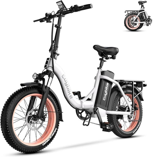 Foldable Electric Bike for Adults, Peak 1000W Brushless Motor 30MPH 70Miles City Commuter Ebike, 48V 20AH Lithium Battery, 20" Fat Tire 7-Speed E-Bicycle with Front Suspension Colourful LCD Display