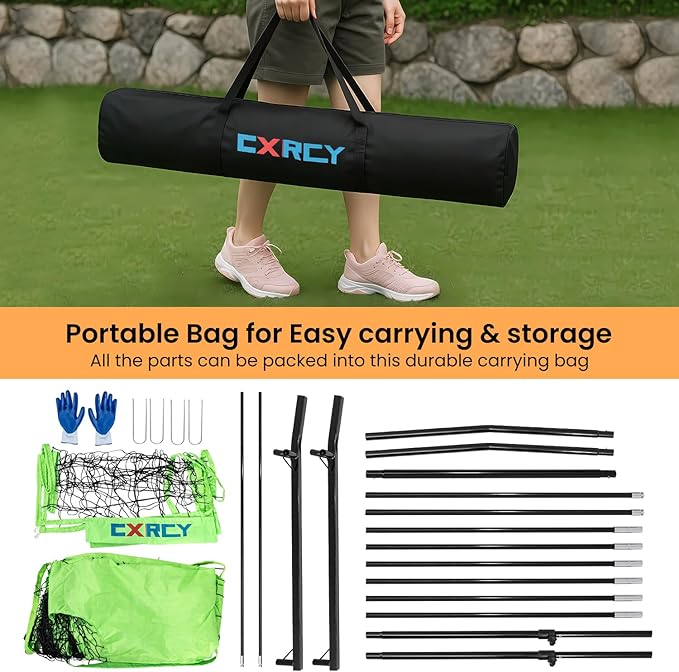 CXRCY Volleyball Training Net System, 11x 8 FT Volleyball Practice Net Station with Adjustable Height Freely, Portable &Easy Setup for Backyard Individual &Team Practice-Include Oxford Cloth Bag