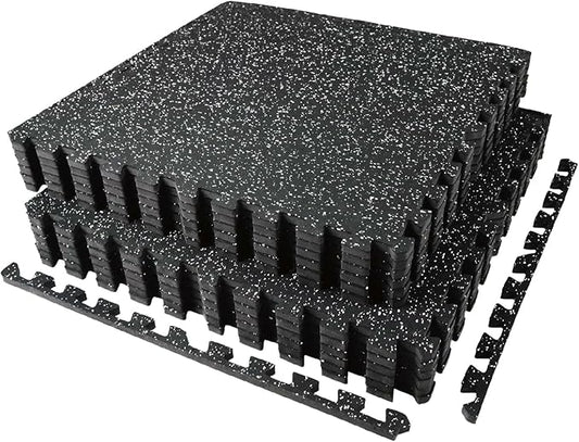 AIRHOP 0.56in Thick 48 Sq Ft Exercise Equipment Mats, 12 Tiles Upgraded Rubber Top with High Density EVA Foam, Large Interlocking Puzzle Gym Flooring for Home Gym, Heavy Weight Workout, 24 x 24in