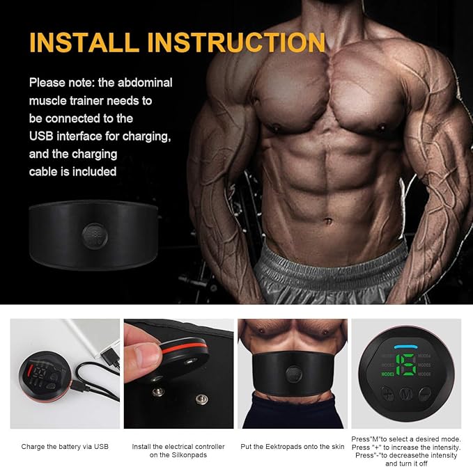 EMS Muscle Stimulator Muscle Toning Training Belt, Muscle Toner Waist Trimmer Equipment for Men Women, Abs Fitness Belt Workout Rechargeable Abs Muscle Training Gear