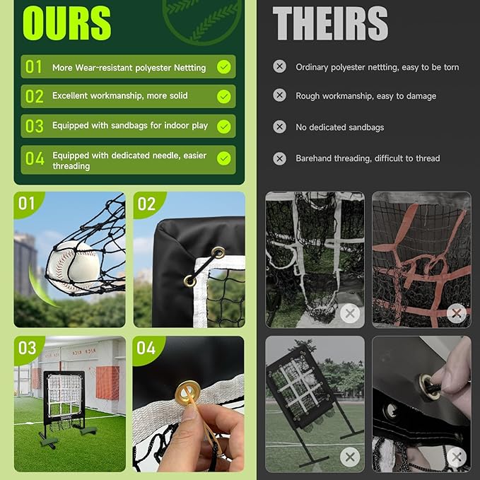 9 Hole Pitching Net, Heavy-Duty Baseball Net with Strike Zone for Pitching and Hitting, Height Adjustable Training Equipment with 9 Pocket Pitching Target for Baseball & Softball Practice