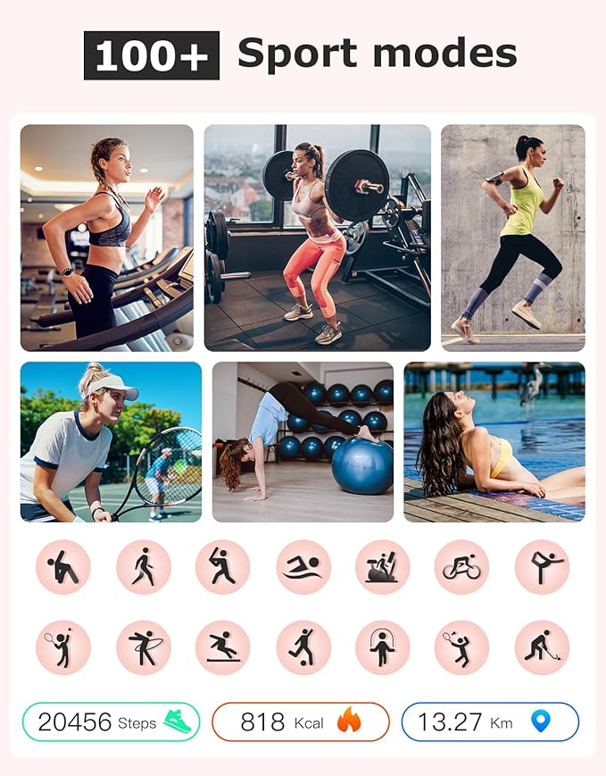 Fitness Tracker, Round Fitness Watches for Women with Bluetooth Call Heart Rate Monitor Sleep Tracker Calorie/Step Counter, Birthday Gift for Women Lady Mom Waterproof (Purple)