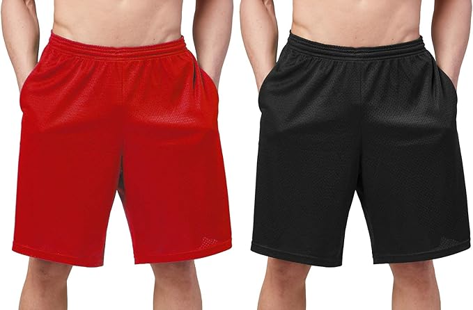 DEVOPS Men's 2-Pack Loose-Fit 10" Workout Gym Shorts with Pockets