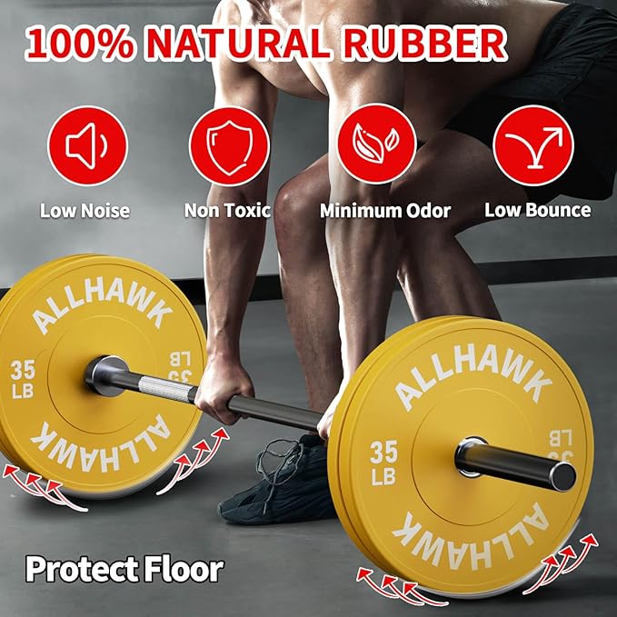 Colored Olympic Weight Plates, 2-inch Rubber Bumper Plate Set for Home Gym Barbell Weight Lifting and Strength Training