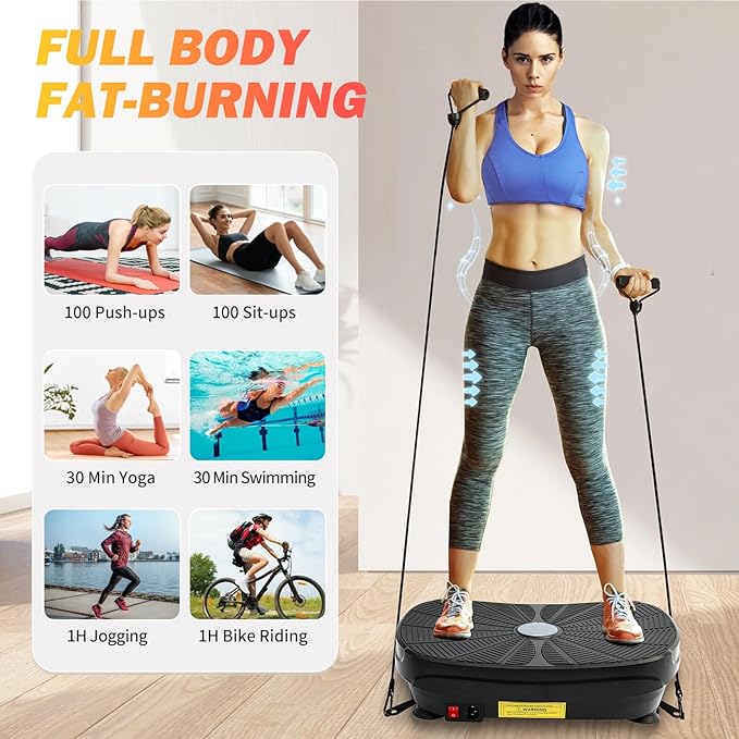 ALSO GO Vibration Plate Exercise Machine, Vibration Platform Machine for Lymphatic Drainage, 9 Preset Auto Mode & 99-Level Board for Weight Loss Shaping, with Resistance Bands, 330lbs Capacity