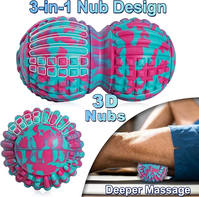 Deep Tissue Massage Lacrosse Ball for Exercise & Recovery - 7.8Inch Peanut Roller-SGS Certification-Targets Back, Shoulder, Neck - Relieves Muscle Knots, Pressure Point Therapy-Myofascial Release Ball
