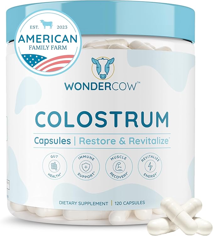 Colostrum Capsules Supplement for Gut Health, Immune Support, Muscle Recovery & Wellness | Natural IgG Pure Whole Bovine Colostrum Superfood, Unflavored, 30 Servings