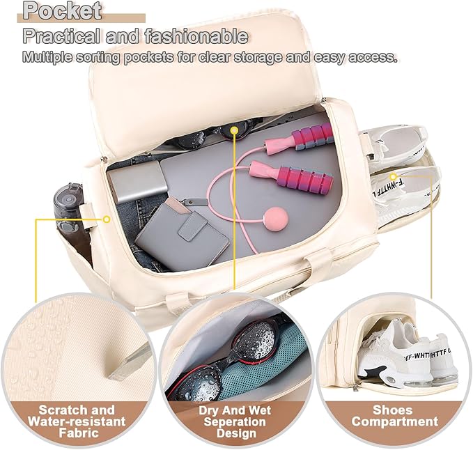 FIORETTO Women's Gym Duffle Bag with Shoes Compartment, 37L Capacity, Ideal for Travel, Gym, Sports, Duffel, Weekender