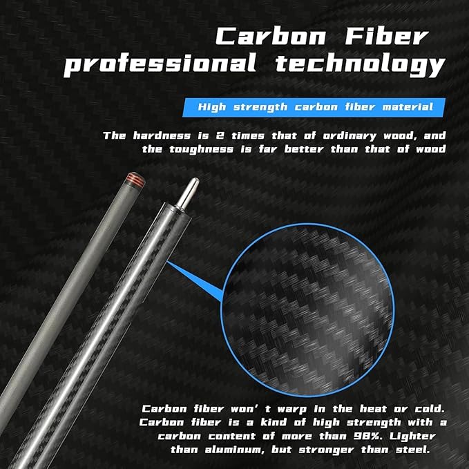 CROWN ME Carbon Fiber Break Pool Cue Stick 20OZ Weight, 13mm Tip Break Carbon Fiber cue, 58" Cue Stick