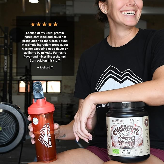 Earth Fed Muscle Chocolate Shakeup Truly Grass Fed Whey Protein Isolate NSF-Certified. No Artificial Ingredients, Soy Free, Gluten Free, Non-GMO and Hormone Free (2 Pound, 29 Servings, Chocolate)