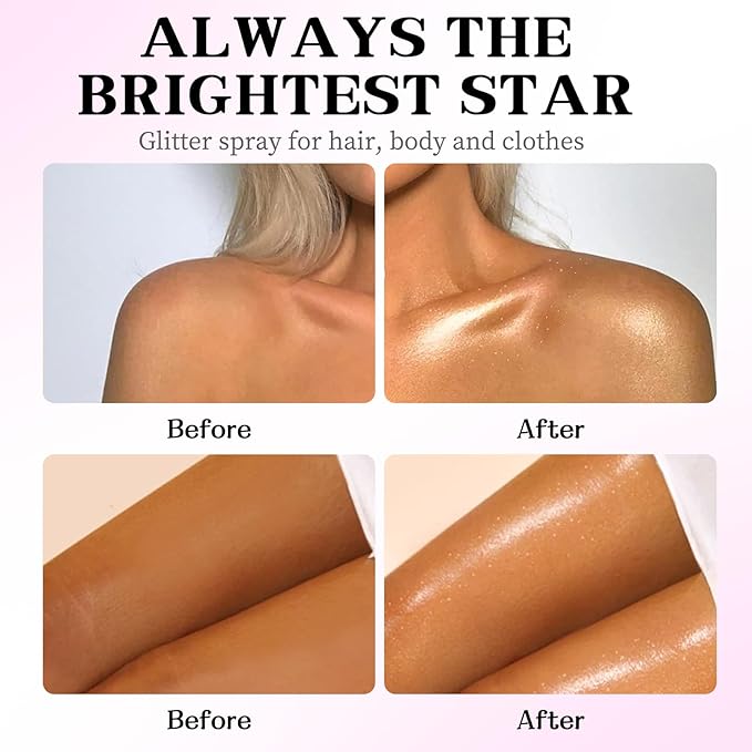 Glitter Spray for Hair and Body, Glitter Body Spray, Quick-Drying Waterproofing Body Shimmer Suitable for Festival Rave，Halloween, Christmas