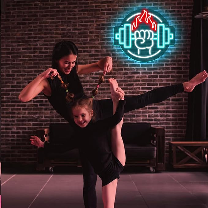 Gym Led Neon Sign- Gym Neon Light Dumbbell Sign for Home Gym Fitness Club Boy's Room Sports Room Decor Neon Light Fitness Club Neon Signs for Wall Art Birthday Gift 5V(13 * 11.81 Inch)