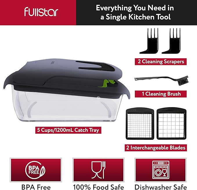 Fullstar The Original Pro Chopper - Vegetable Chopper and Spiralizer, Food Chopper with Container, Fruit Slicer, Kitchen Gadgets & Accessories, Home Essentials (2 in 1, Gray/Green)