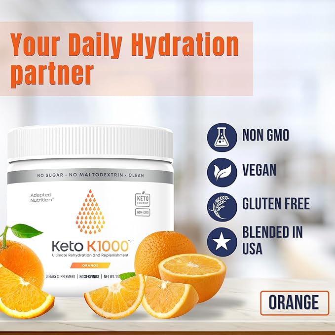 Hi-Lyte Keto K1000 Electrolyte Powder | Orange | Hydration Supplement Drink Mix | Boost Energy & Beat Leg Cramps | No Sugar, No Maltodextrin | 50 Servings