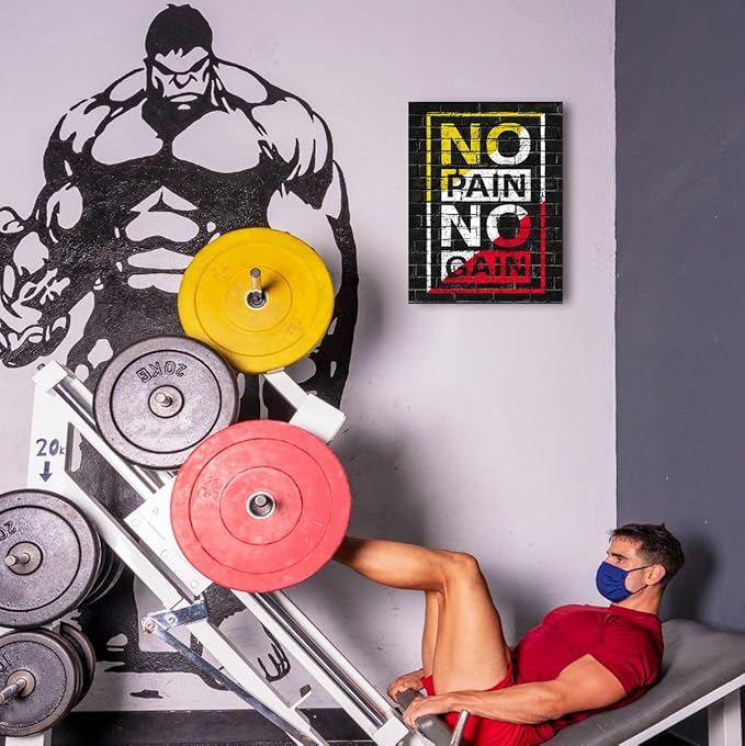Gym Quotes Wall Art,Inspirational Workout Wall Decor,No Pain No Gain Canvas Wall Art for Home Gym Exercise Fitness Room