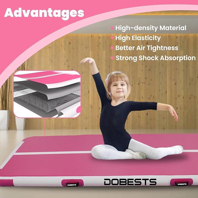 DOBESTS Inflatable Air Gymnastics Mat Tumbling Mat Tumble Track Gymnastics Training for Kids Home 6.6 feet 10 feet 13feet 16feet 20feet 4/8inch Thick for Cheerleading Dance Yoga Cheer Water With Pump