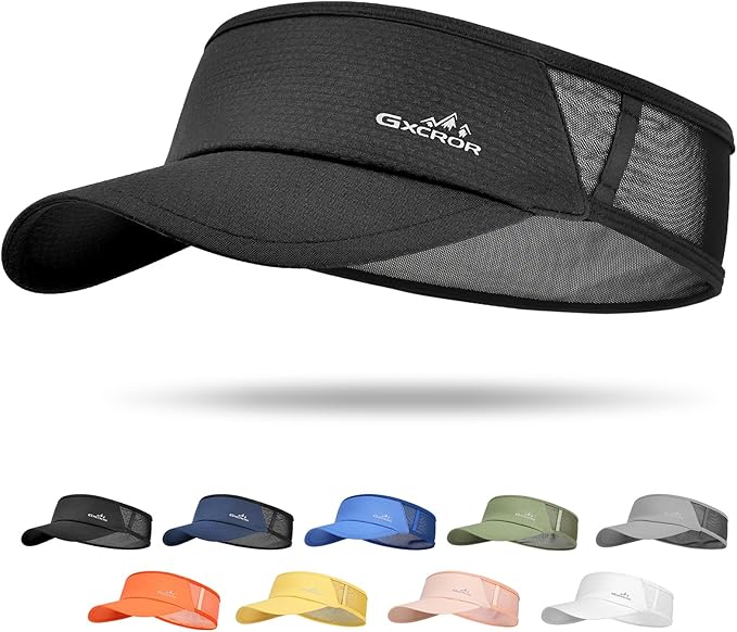 GXCROR Sports Sun Visor Hat Men Women, Lightweight Breathable Quick Dry Sports Sun Hat for Running Golf Tennis