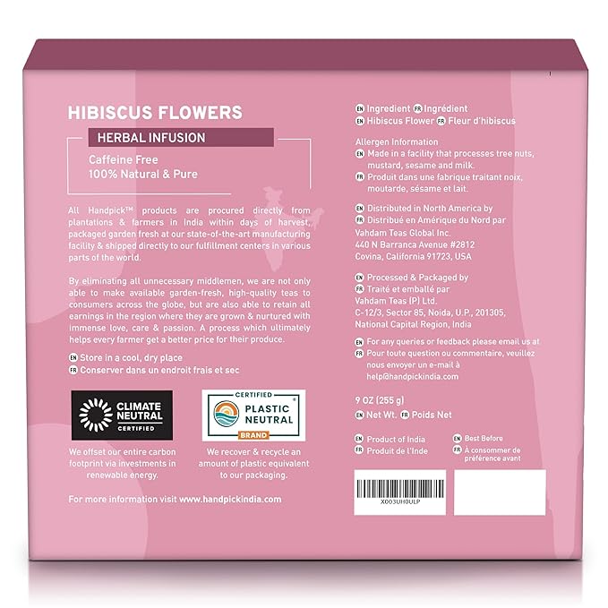 HANDPICK, Hibiscus Flowers Dried (9oz) Caffeine Free |100% Pure Dried Hibiscus Flowers for Loose Leaf Tea | Floral Herbal Tea