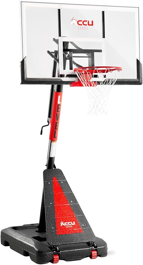Crank Lift Basketball Hoop Outdoor 7.5-10ft Adjustable Portable Basketball Goal for Youth and Adults 44" 50" and 54" Patented Angle Adjustable PC Backboard and Large Fillable Base