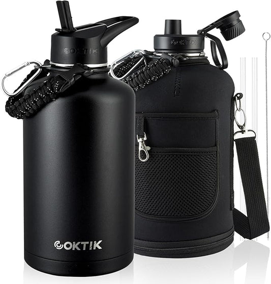 COKTIK 84oz Half Gallon Water Bottle - Triple Insulated Stainless Steel Flask, 48hr Cold Retention, Leakproof & BPA-Free, Large Water Jug for Gym, Hiking, Camping, Outdoor Sports (Midnight)