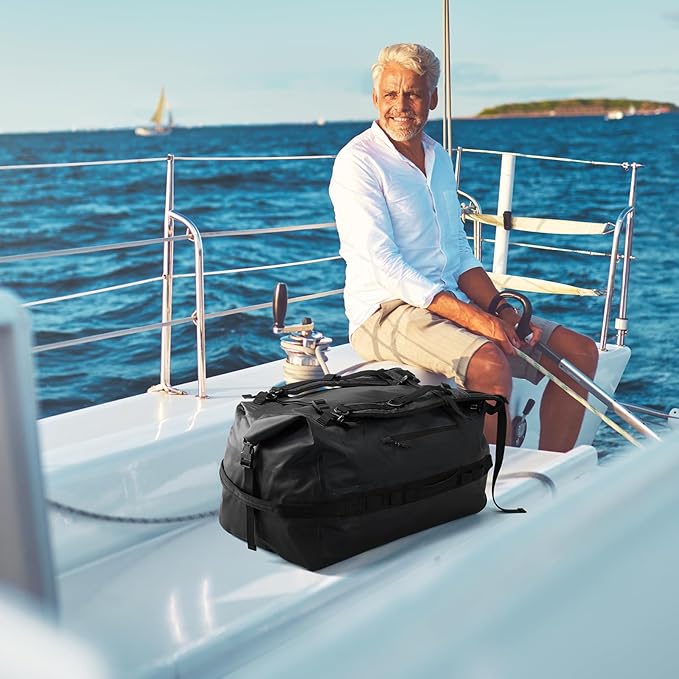 Haimont Large Waterproof Duffel Backpack Roll-Top Heavy Duty Dry Duffle Bag for Boating, Travel, Motorcycle, Kayaking, Camping, 60L